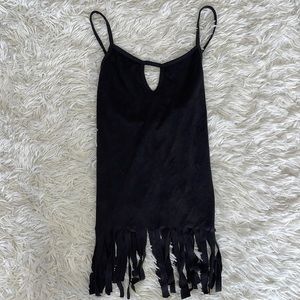 Black Faux Suede Hippie Gypsy Fringe Top Size XS